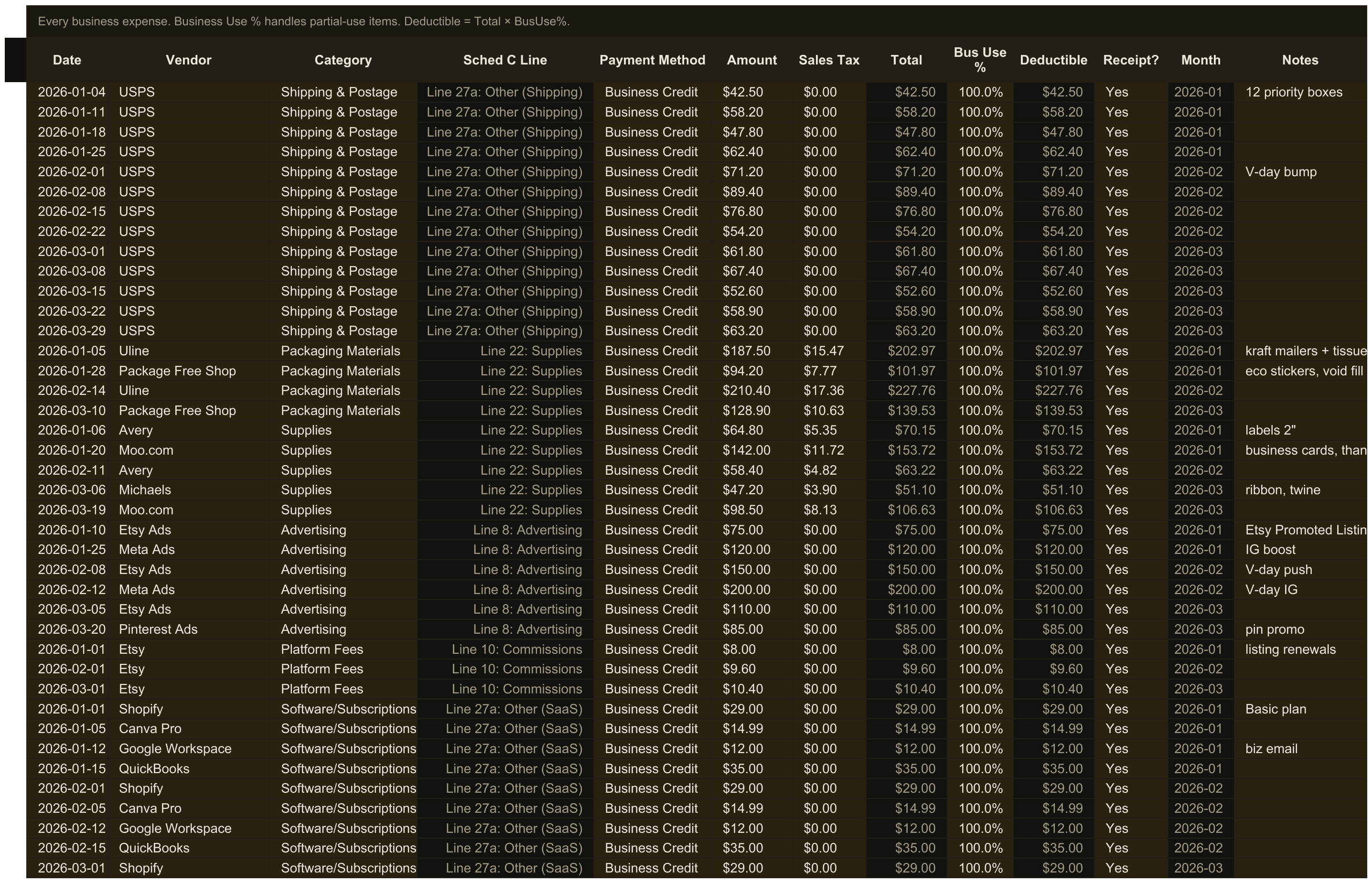Business Finance Tracker — sheet 2