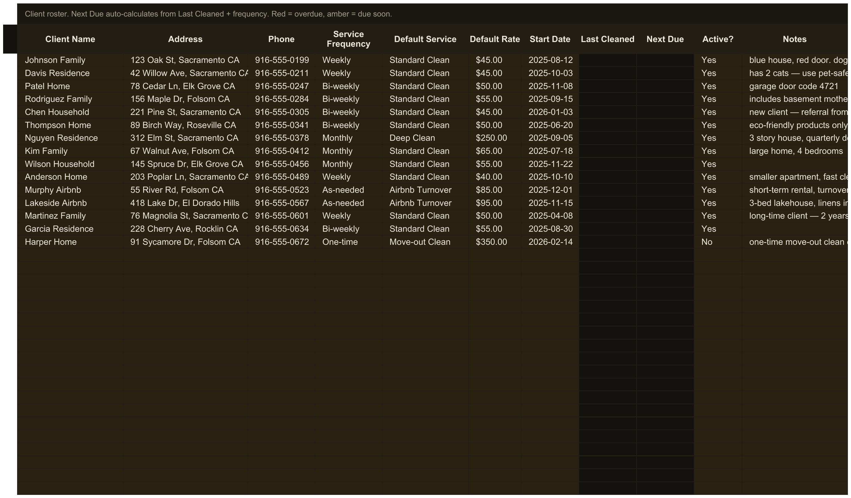 Cleaning Business Bookkeeping — sheet 1