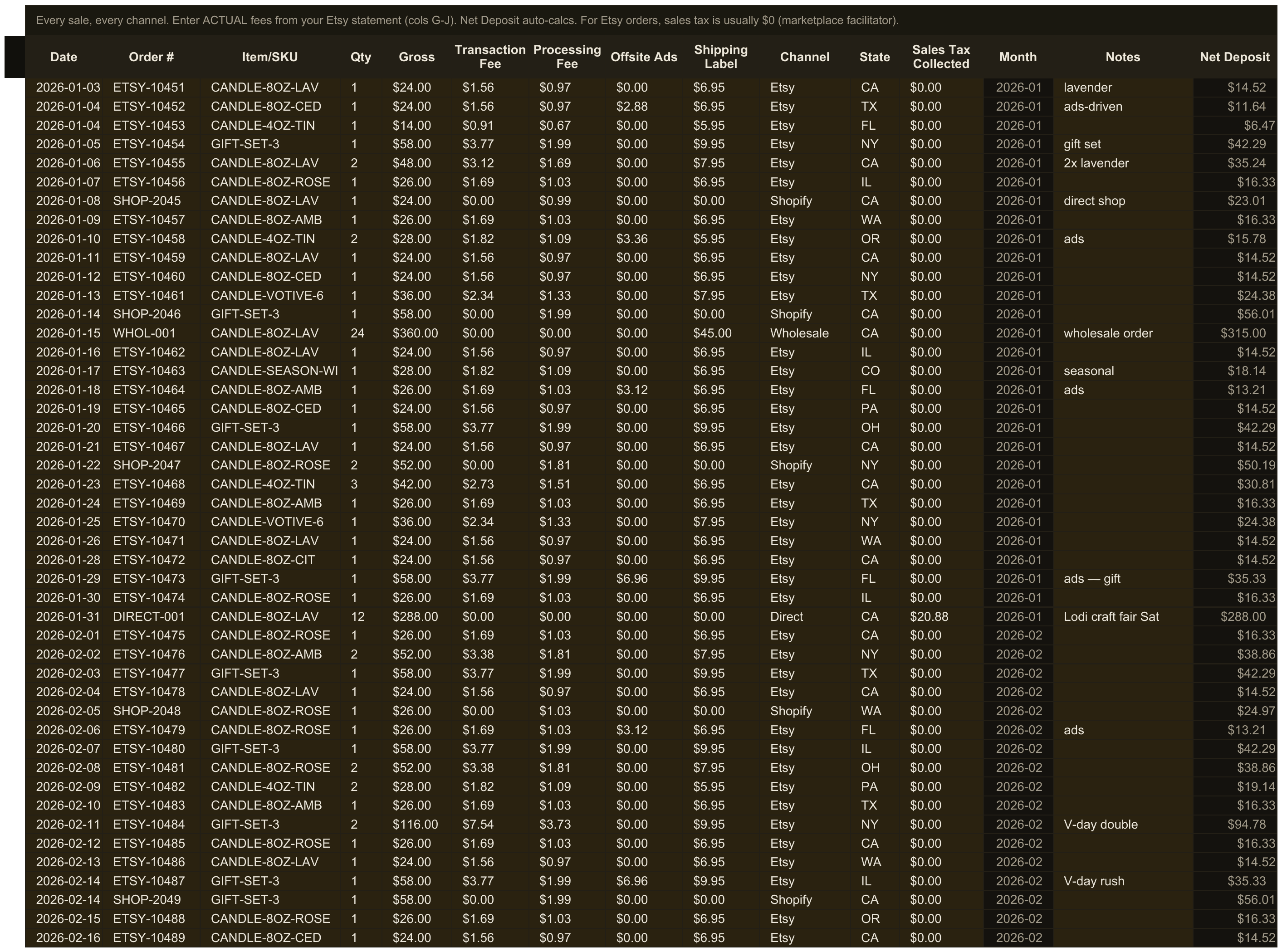 Etsy Seller Bookkeeping — sheet 1