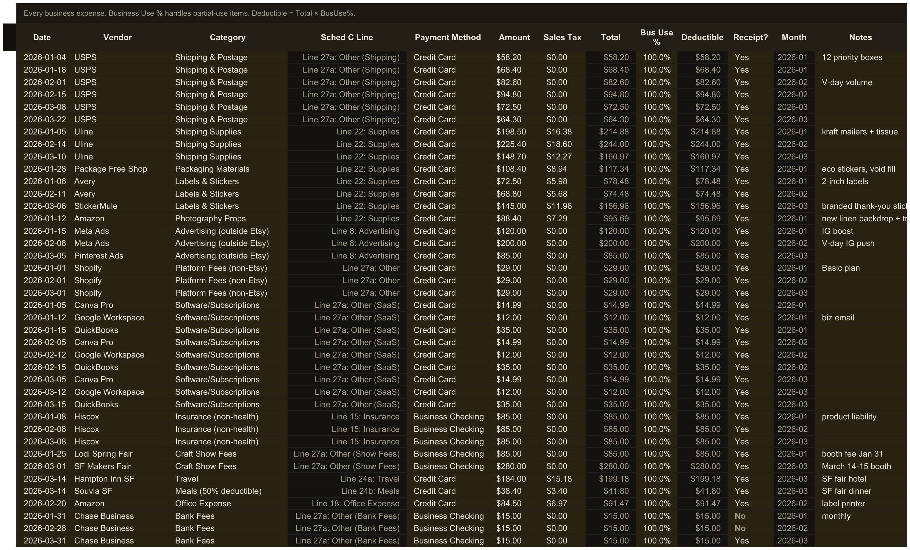 Etsy Seller Bookkeeping — sheet 4