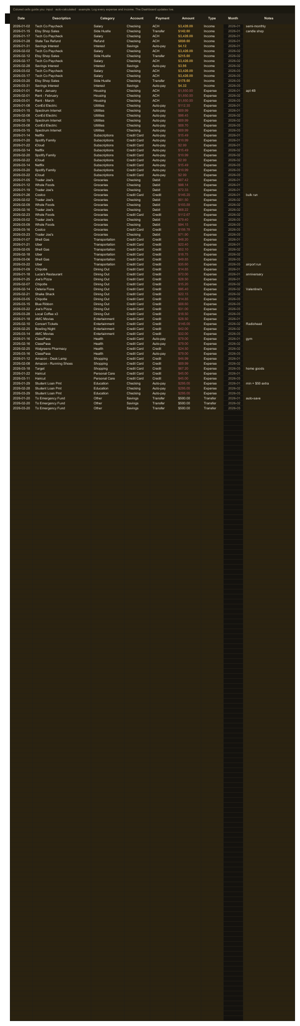 Personal Finance Tracker — sheet 1
