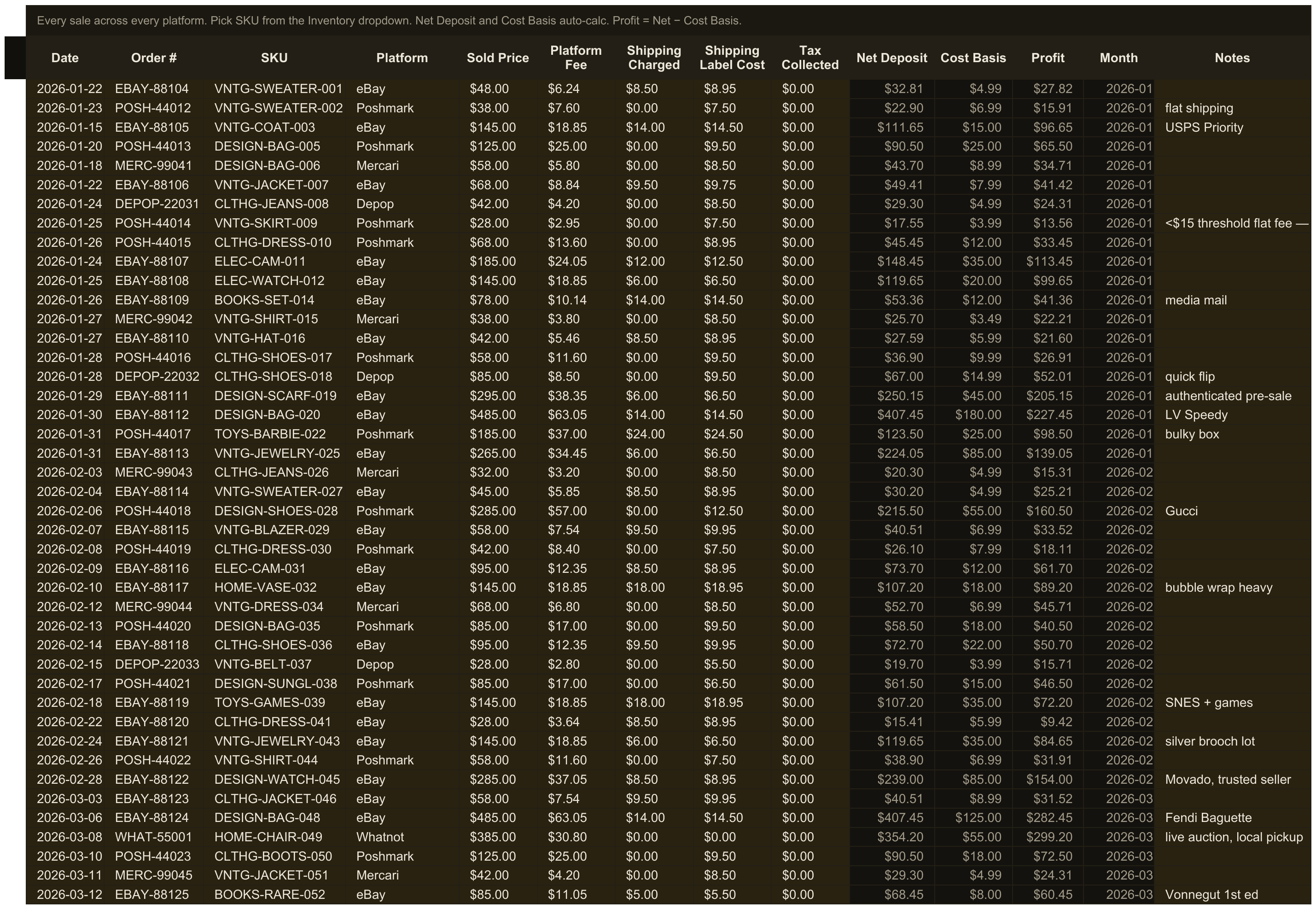 Reseller Bookkeeping — sheet 2